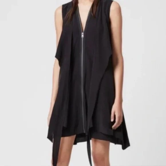All Saints 100% Silk Zipper Front Little Black Dress - Picture 2 of 8